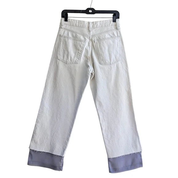 NWOT Zara Denim with Fabric Trim Raw Hem Jeans Ankle Cropped Size 4 Small - Picture 11 of 17